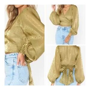 Show Me Your MuMu Metallic Gold Wrap Blouse